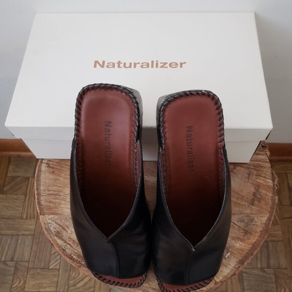 Naturalizer Tempi Black Leather Platform Wedge Sandals Sz 6M Like New - Picture 11 of 15